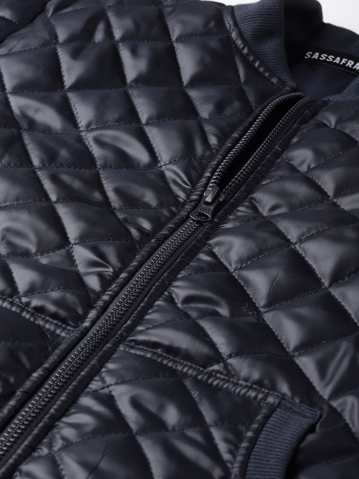 SASSAFRAS Women Navy Blue Solid Quilted Jacket