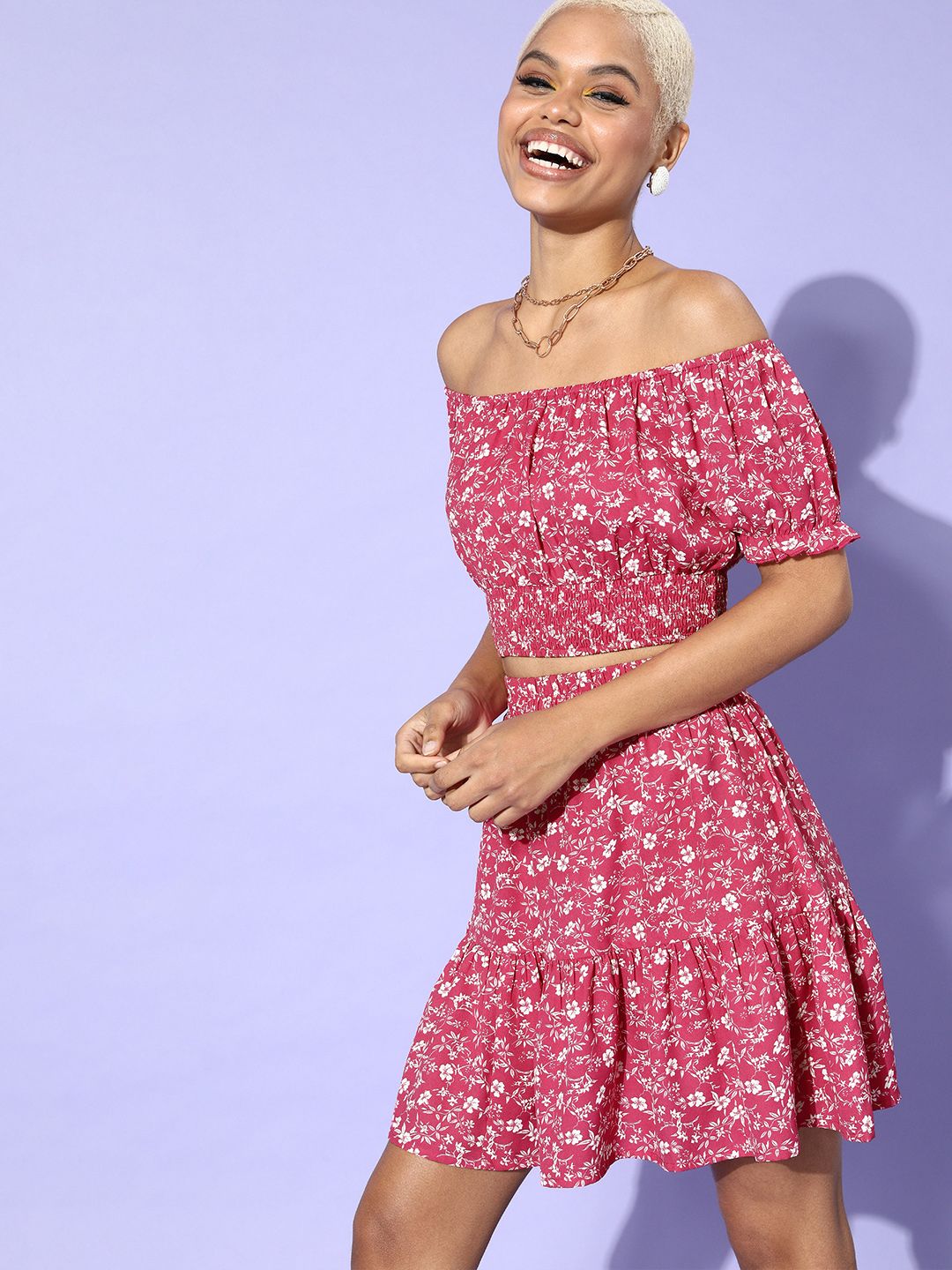 Berrylush Women Pretty Pink Floral Co-ords Dress