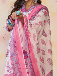 Indo Era Women Floral Printed Regular Pure Cotton Kurta with Palazzos & With Dupatta