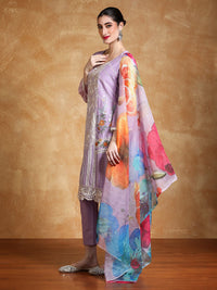 Varanga Women Floral Embroidered Cotton Kurta with Trousers & Dupatta