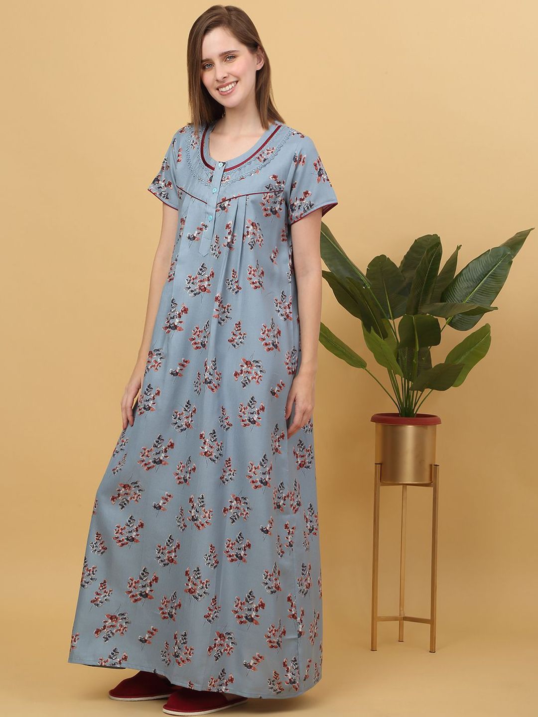 Sweet Dreams Printed pure cotton Maxi Nightdress