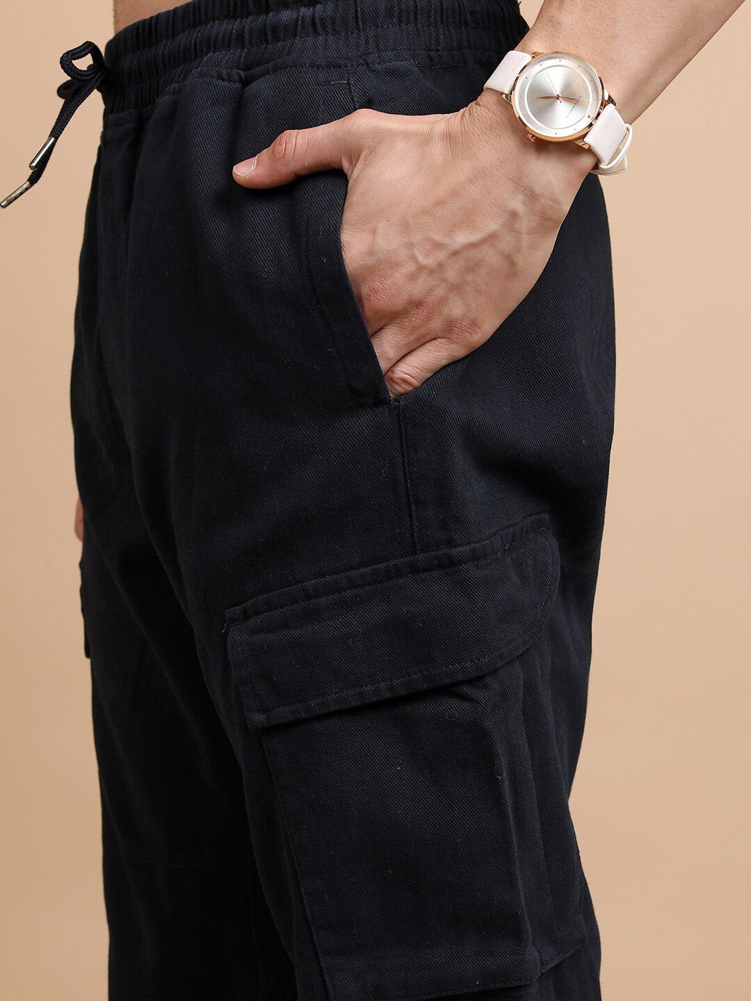 HIGHLANDER Men Navy Blue Mid-Rise Cotton Cargo Joggers