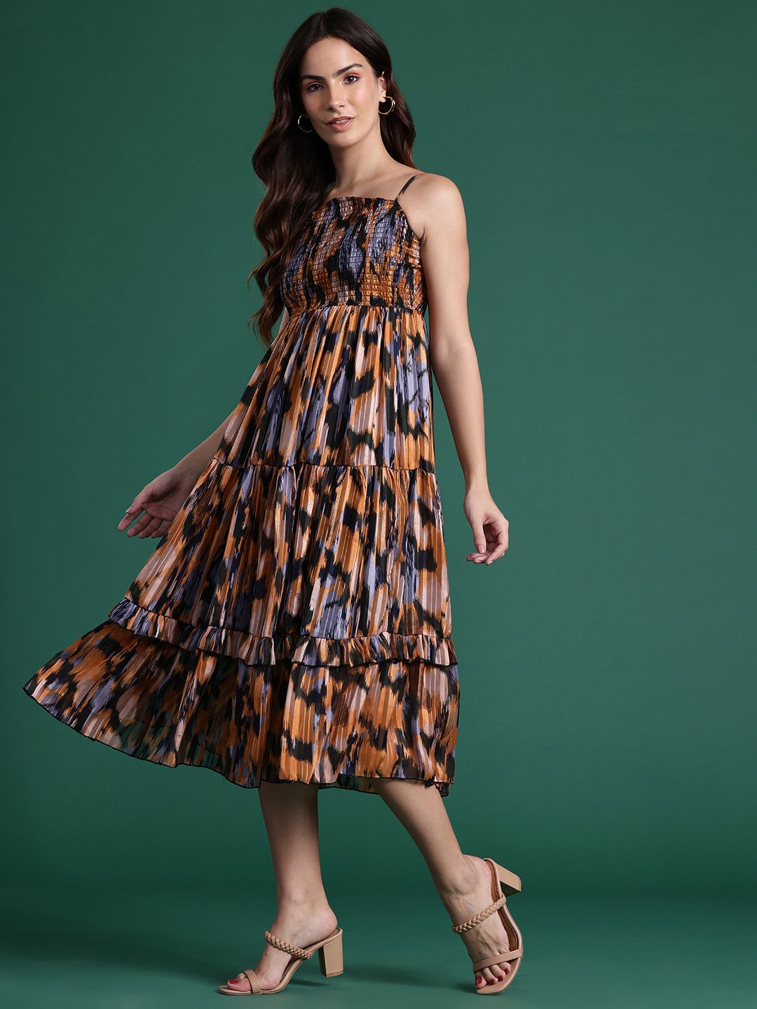 DressBerry Printed Tiered A-Line Midi Dress
