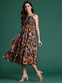 DressBerry Printed Tiered A-Line Midi Dress