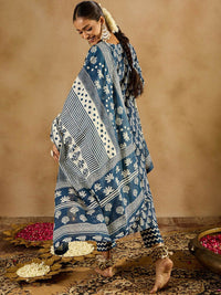 Indo Era Ethnic Motifs Printed Thread Work Pure Cotton Straight Kurta & Trousers & Dupatta