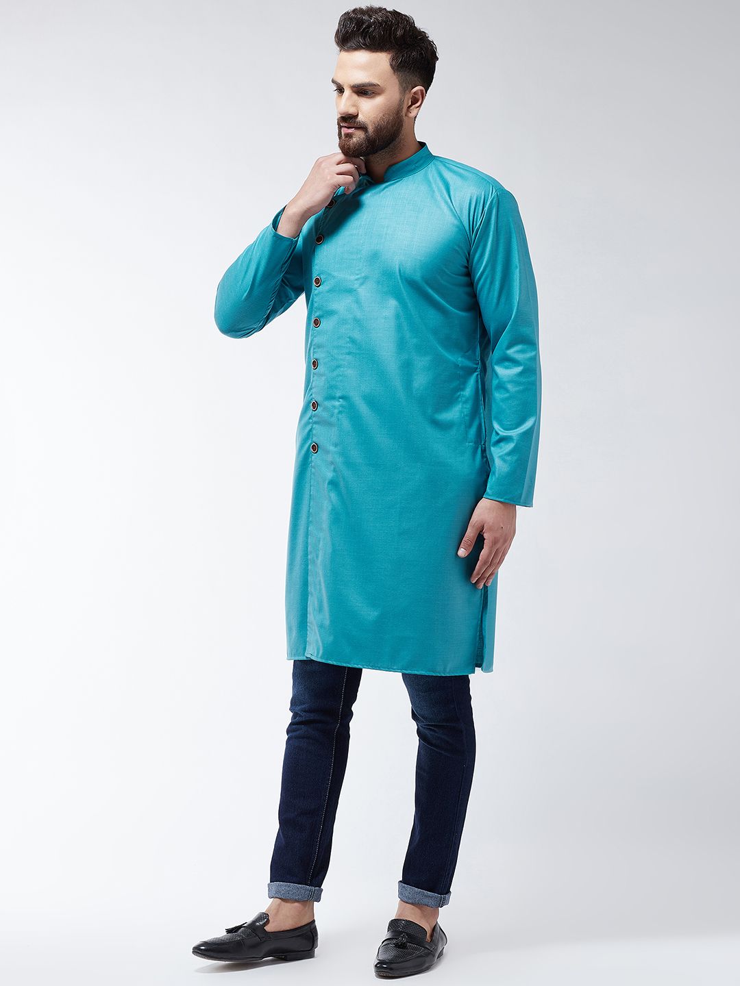 SOJANYA Men Blue Solid Straight Kurta