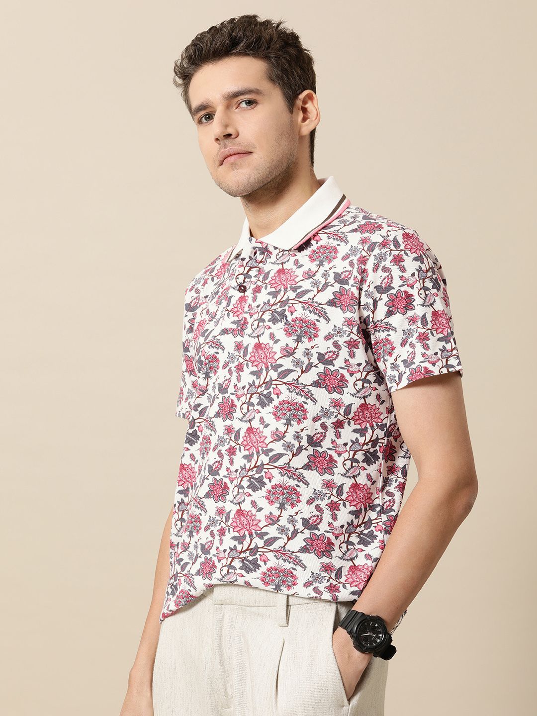 Mr Bowerbird Men Floral Printed Polo Collar Pure Cotton T-shirt