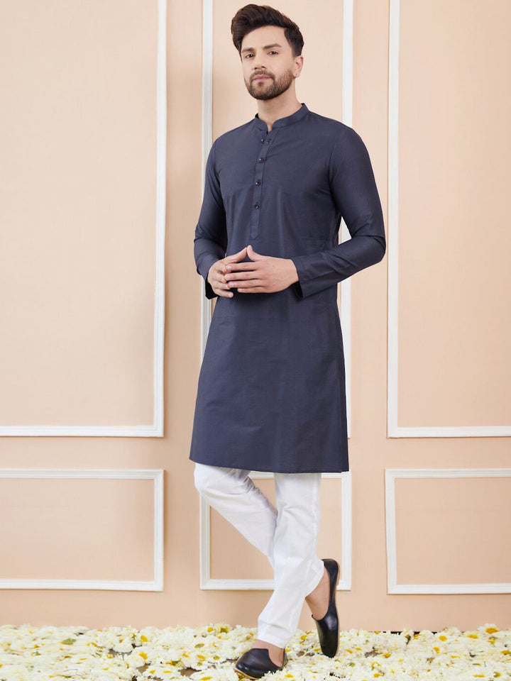 See Designs Mandarin Collar Long Sleeves Pure Cotton Straight Kurta