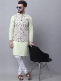 SOJANYA Men Embroidered Regular Pure Cotton Kurta with Pyjamas With Nehru Jacket