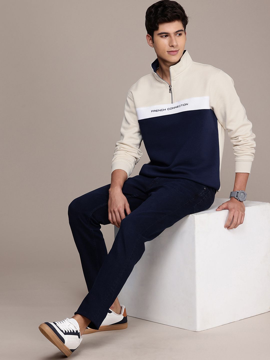 French Connection Colourblocked Mock Collar Sweatshirt