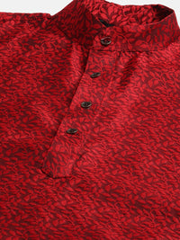 SOJANYA Men Maroon Jacquard Silk Kurta with Churidar & Nehru Jacket