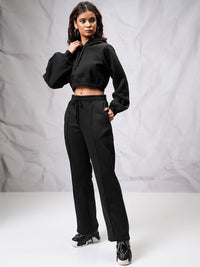Tokyo Talkies Crop Hooded Sweatshirt with Wide Leg Trousers