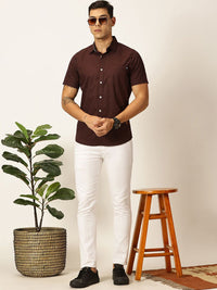 Thomas Scott Men Premium Spread Collar Micro Ditsy Printed Cotton Slim Fit Casual Shirt