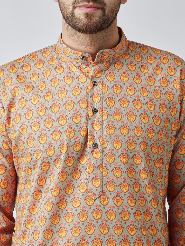 SOJANYA Men Orange & Grey Printed Straight Kurta
