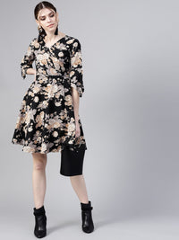 Gerua By Libas Women Black  Beige Printed Wrap Dress