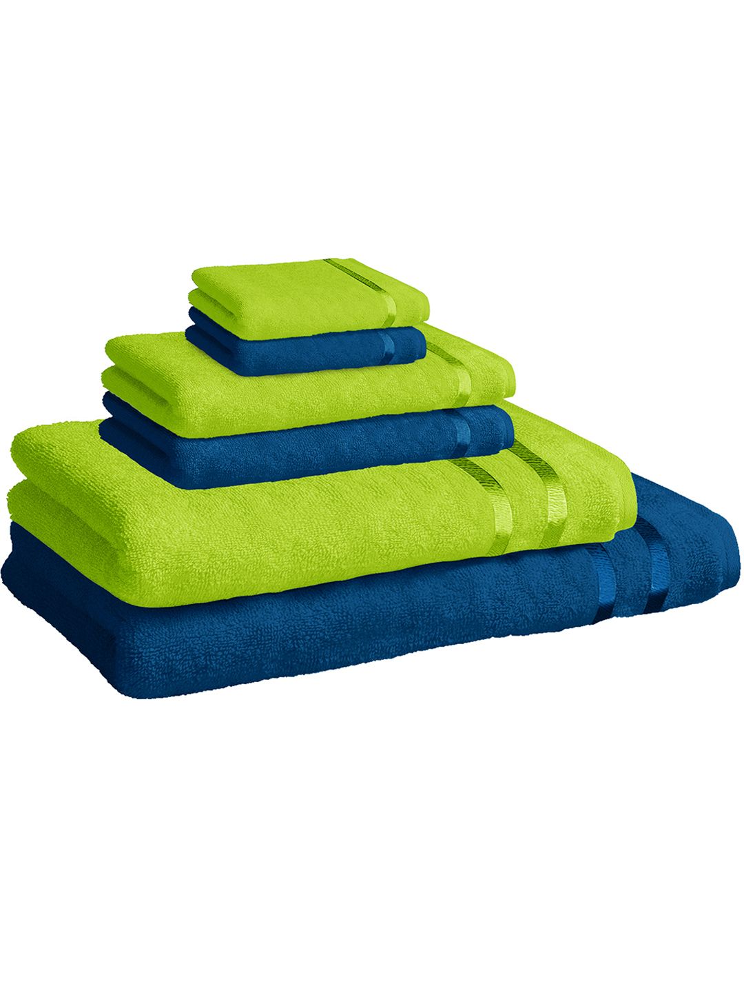 Story@home Navy Blue & Green Set of 6 450 GSM Cotton Bath Towel, Hand Towel & Face Towel