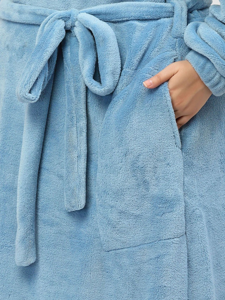KLOTTHE Plus Size Long Sleeve Woolen Bath Robe With Belt