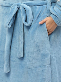KLOTTHE Plus Size Long Sleeve Woolen Bath Robe With Belt