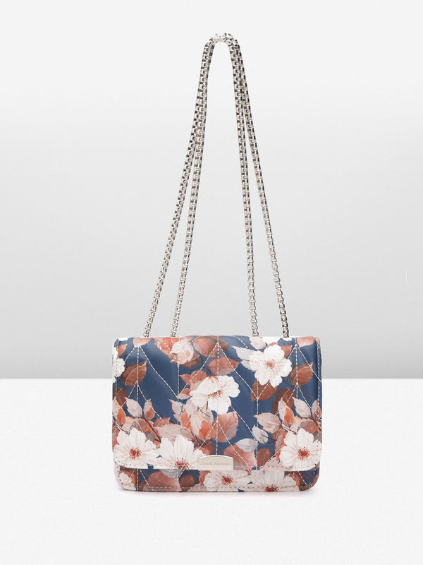 Lino Perros Floral Printed Structured Sling Bag with Quilted Detail