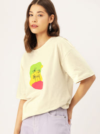 DressBerry Pure Cotton Printed Drop-Shoulder Sleeves Longline T-shirt