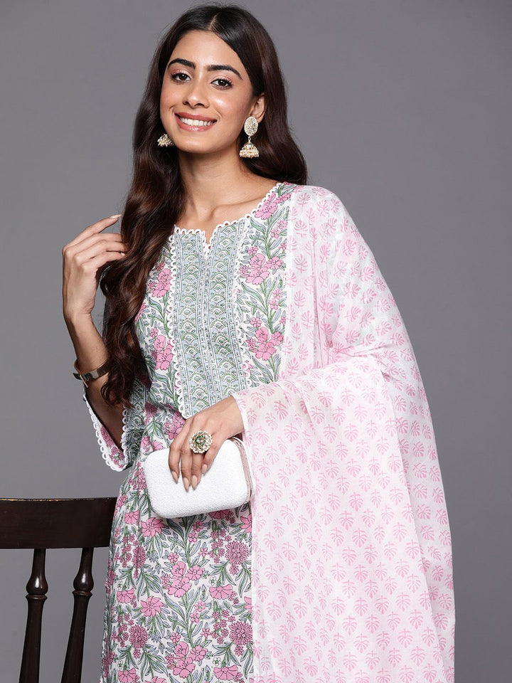Libas Floral Printed Regular Pure Cotton Kurta with Palazzos & Dupatta