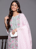 Libas Floral Printed Regular Pure Cotton Kurta with Palazzos & Dupatta