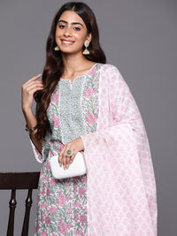 Libas Floral Printed Regular Pure Cotton Kurta with Palazzos & Dupatta