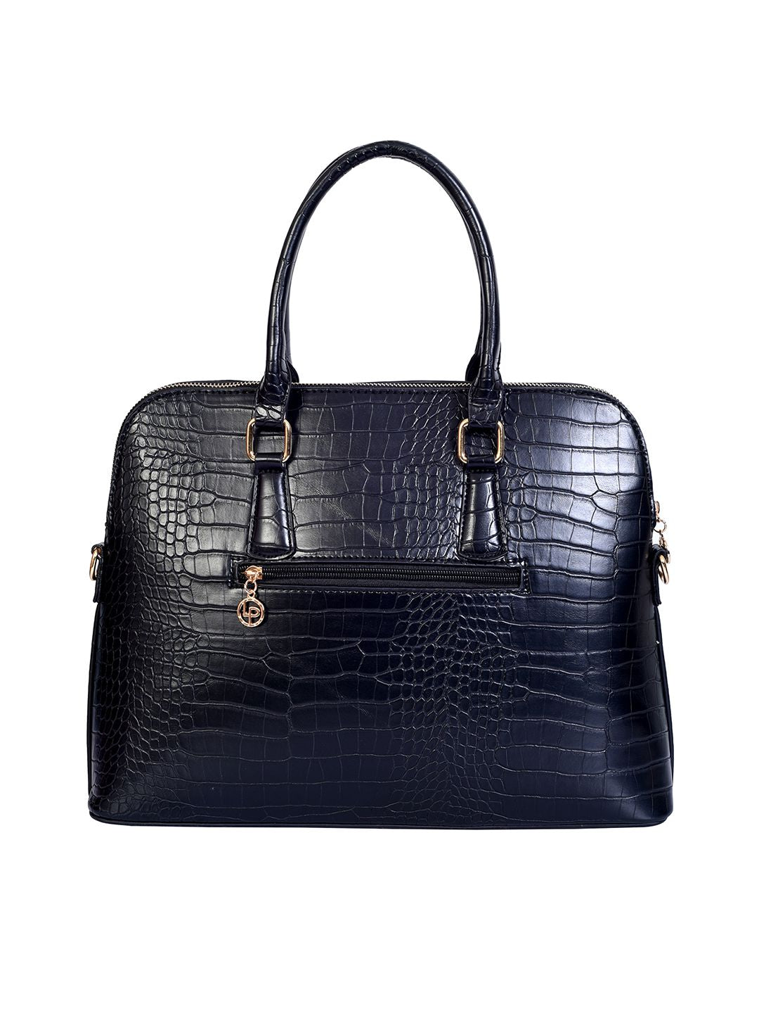 Lino Perros Women Black Croc-Textured Laptop Bag with Detachable Sling Strap