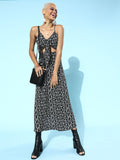 Berrylush Women Stylish Black Floral Sweetheart Neck Dress