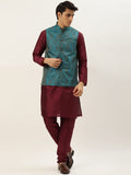 SOJANYA Men Maroon Kurta with Churidar & Nehru Jacket