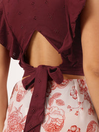 DressBerry Schiffli Slay Ruffled Cut-Out Tie-Up Back Wrap Crop Top
