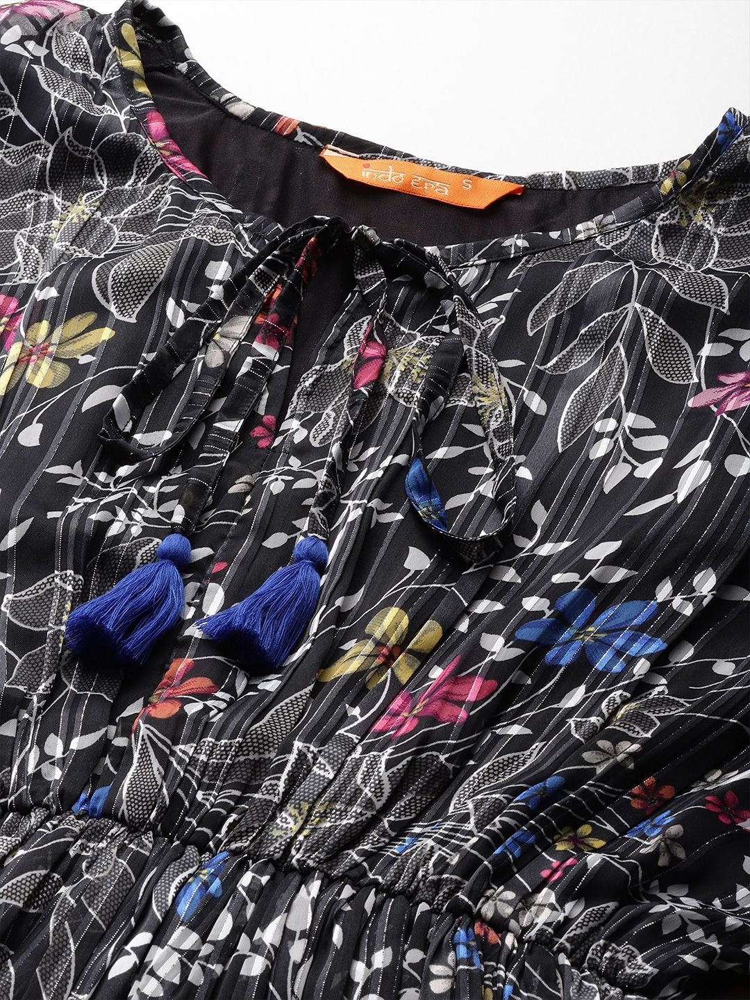 Indo Era Floral Print Flared Sleeves Gathered Or Pleated Georgette A-Line Dress