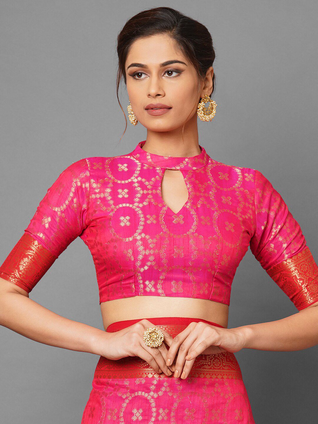 Saree mall Pink & Gold-Toned Woven Design Zari Silk Blend Banarasi Sarees