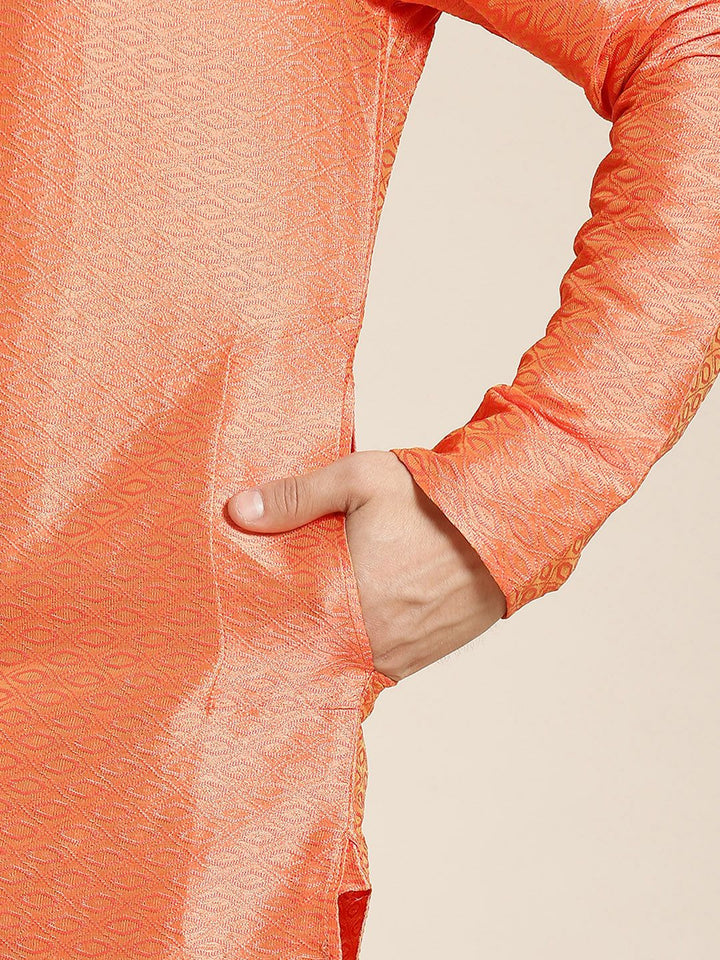 SOJANYA Men Orange Self Design Kurta