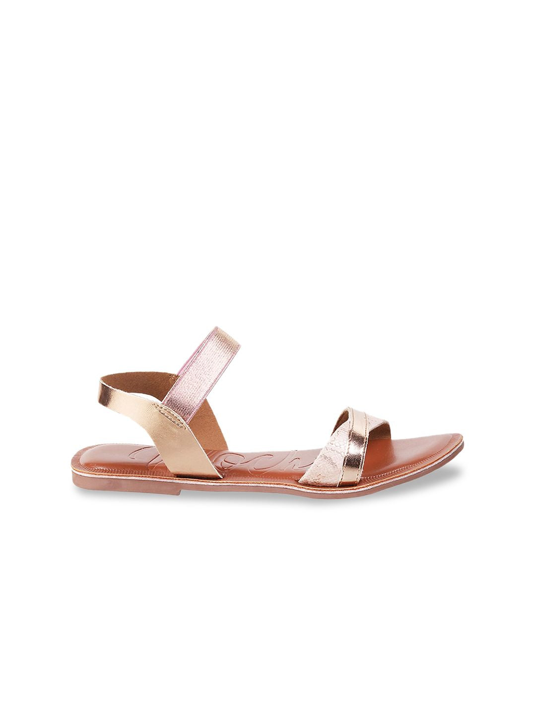 Mochi Women Rose Gold-Toned Open Toe Flats