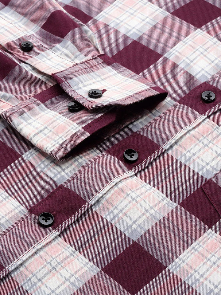 DENNISON Men Smart Slim Fit Tartan Checks Formal Shirt