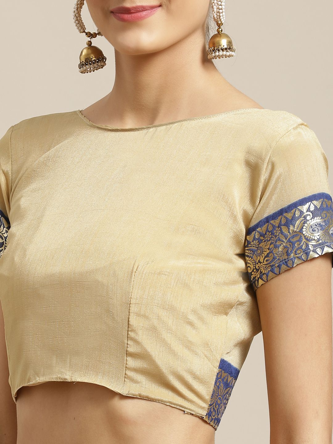 Saree mall Navy Blue & Beige Solid Saree