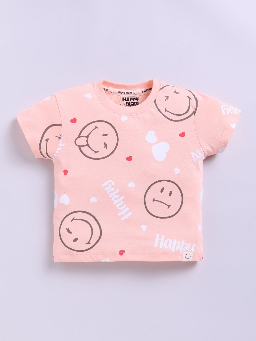Happy Faces Kids Girls Smiley Printed Pure Cotton T-Shirt