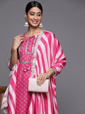 Varanga Women Pink Bandhani Printed Kurta with Trousers & With Dupatta