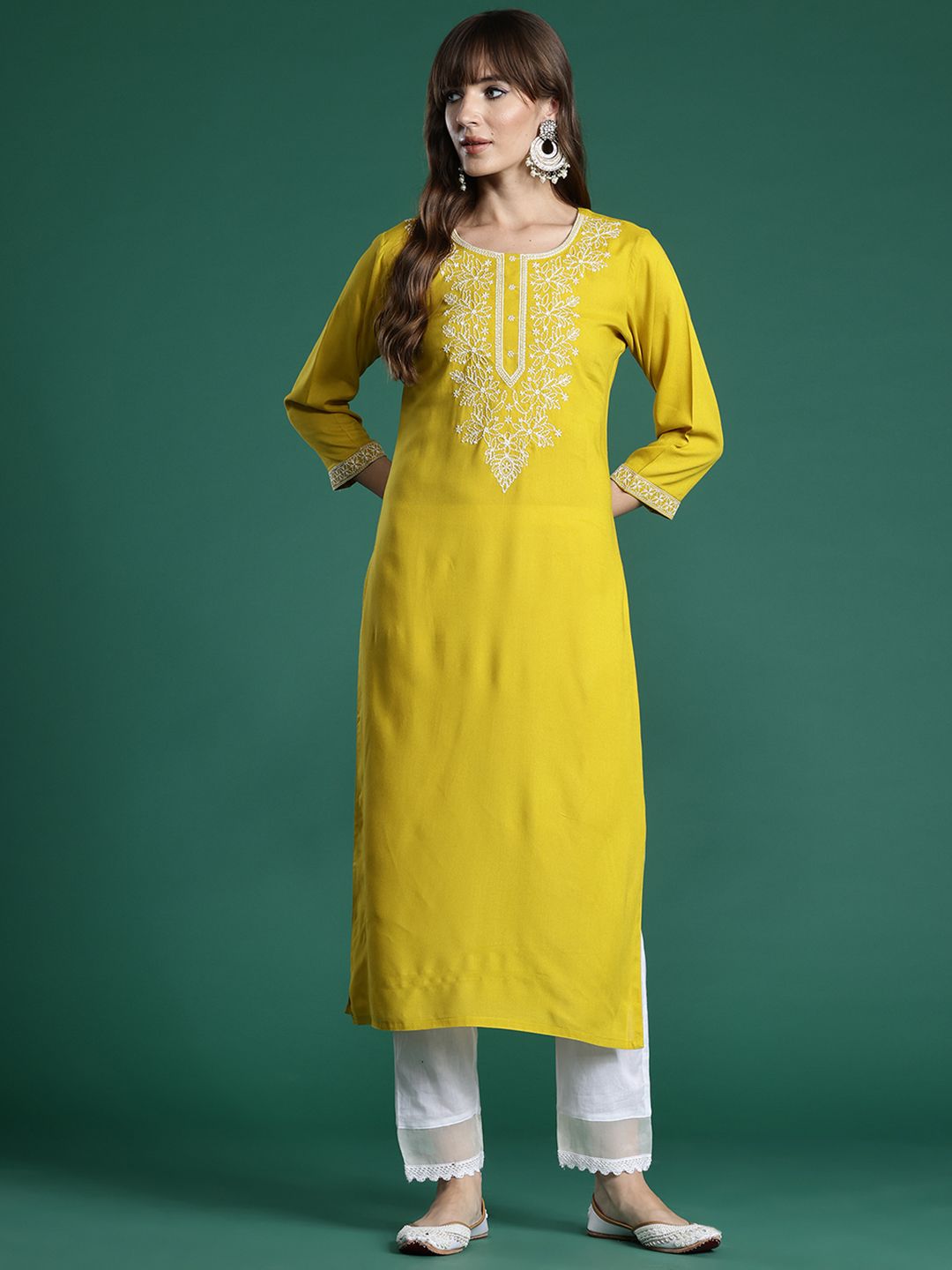 Indo Era Floral Embroidered Thread Work Kurta