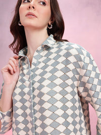 DressBerry Geometric Self-Design Drop-Sleeves Crochet Semi-Sheer Casual Shirt