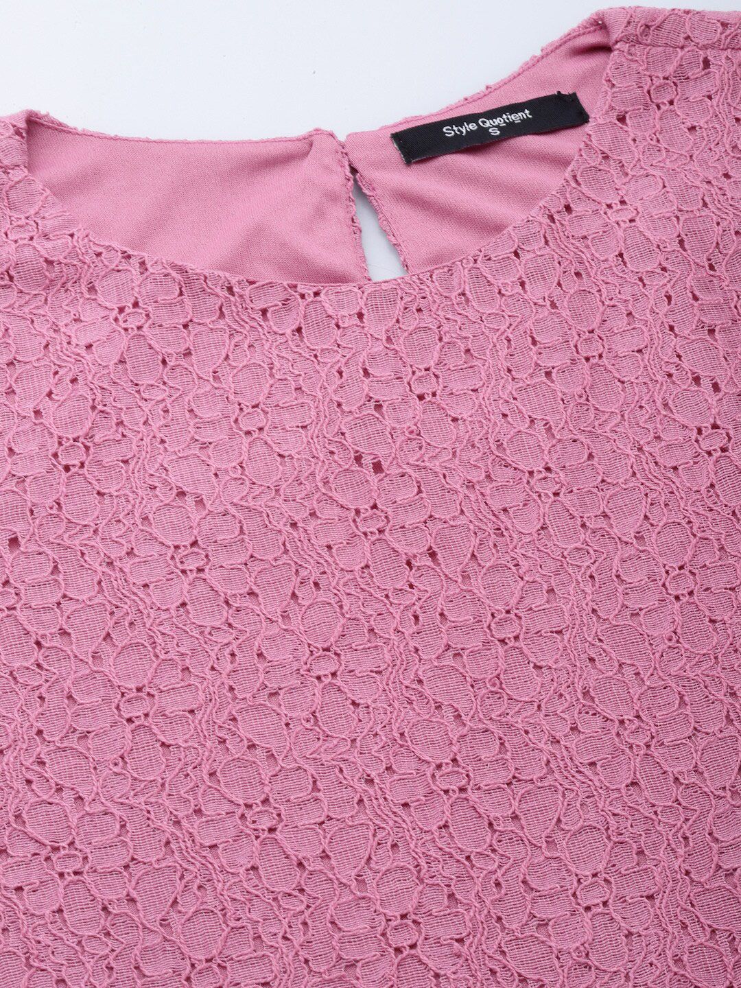 Style Quotient Self Design Round Neck Lace Cotton Top