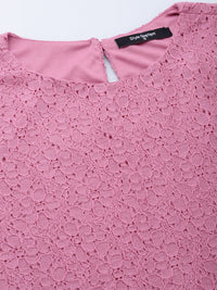 Style Quotient Self Design Round Neck Lace Cotton Top