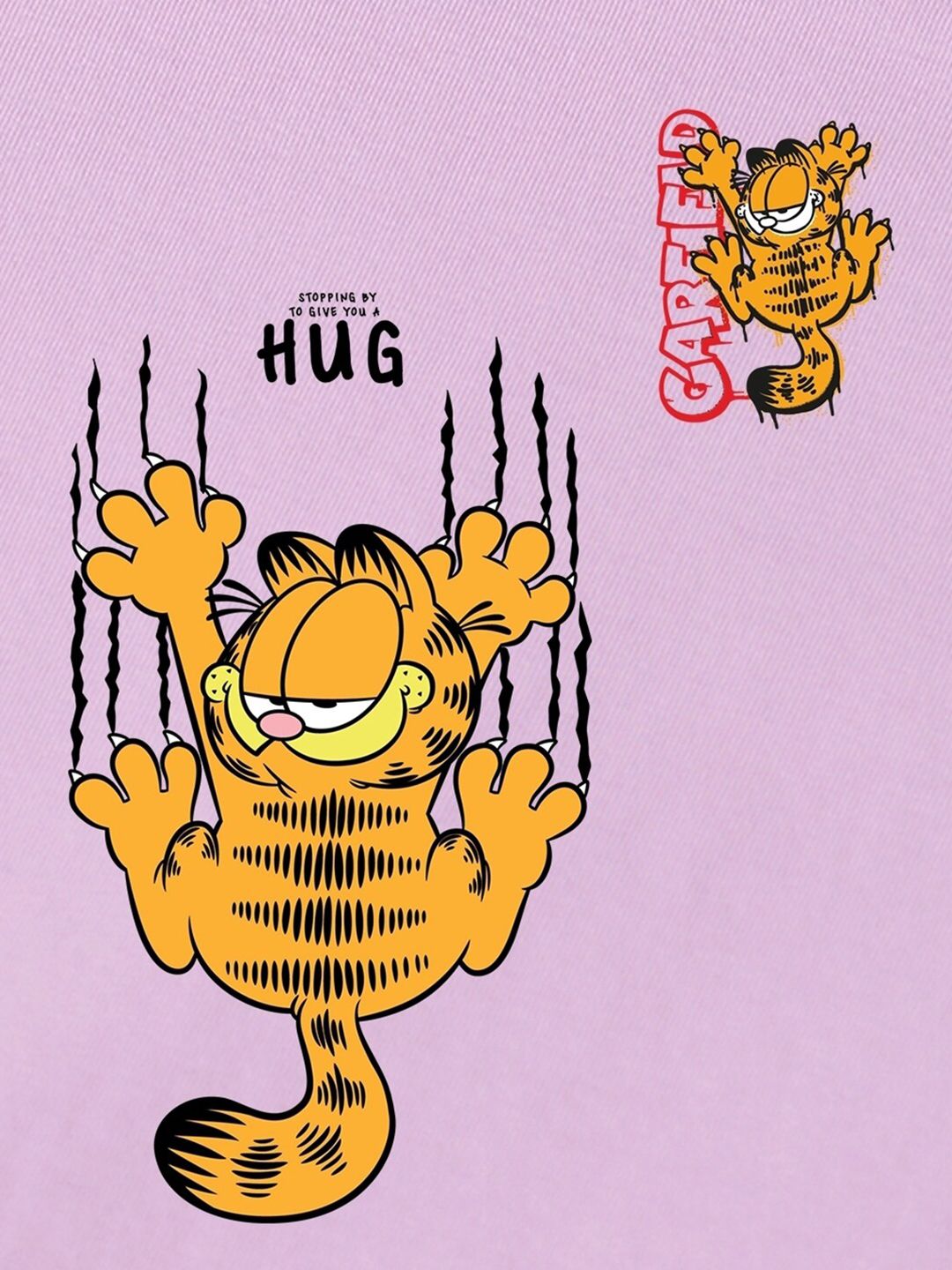 Bewakoof Purple Garfield Printed Round Neck Short Sleeves Cotton Oversized T-shirt