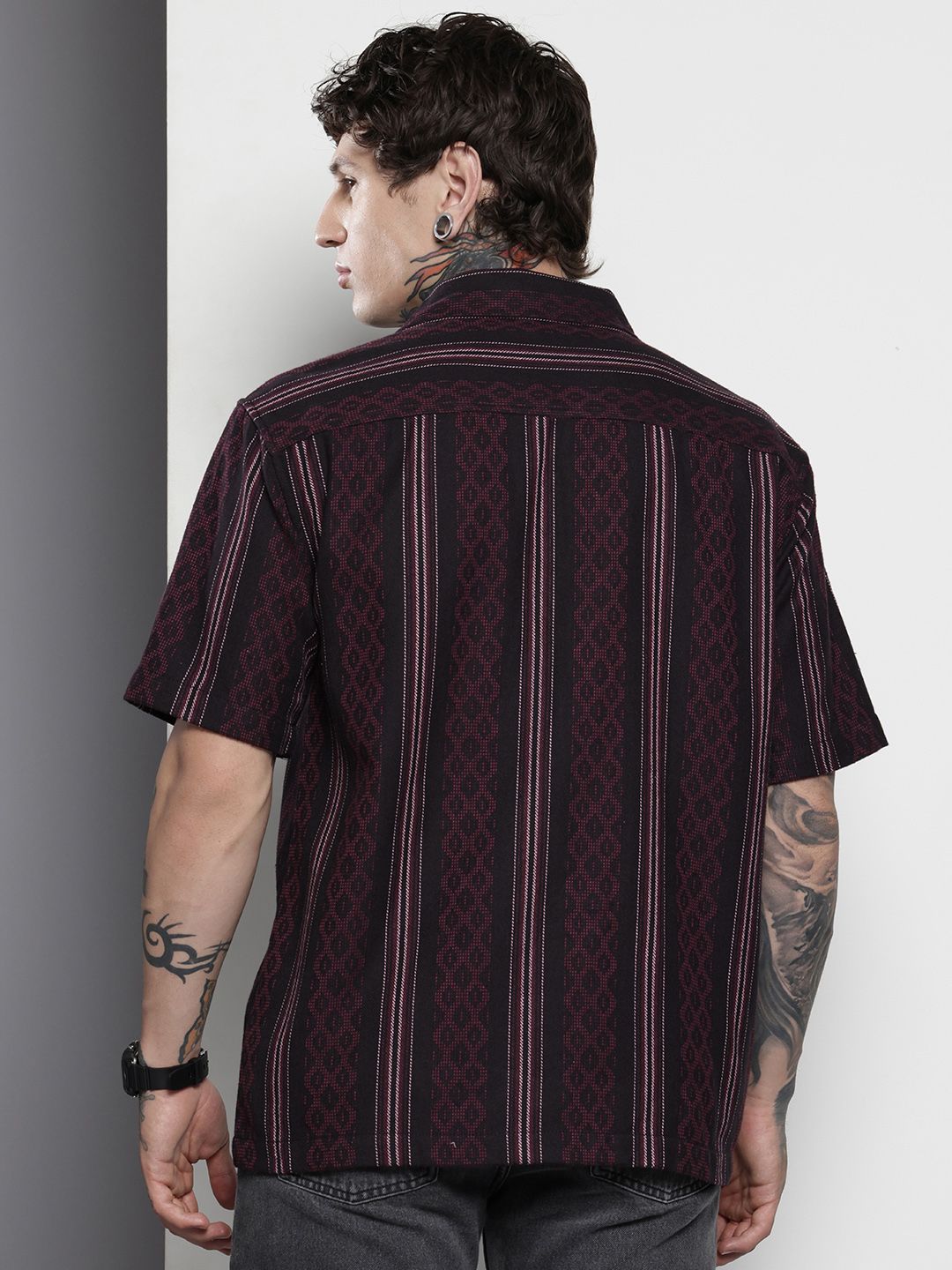 The Indian Garage Co Men Relaxed Fit Striped Resort Wear Shirt