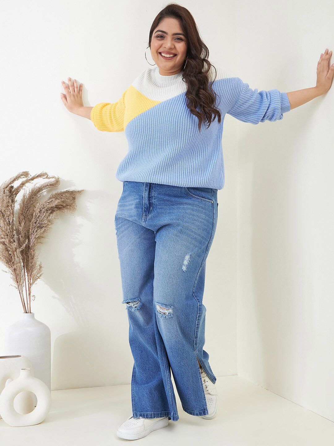 CURVY STREET Women Plus Size Colourblocked Acrylic Pullover