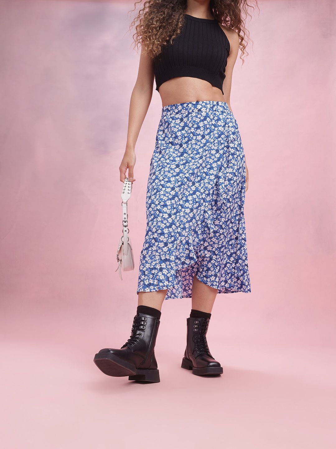 DressBerry Floral Print Ruffled Tulip Skirt