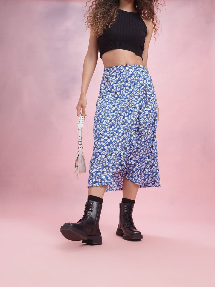 DressBerry Floral Print Ruffled Tulip Skirt
