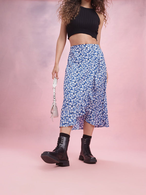 DressBerry Floral Print Ruffled Tulip Skirt