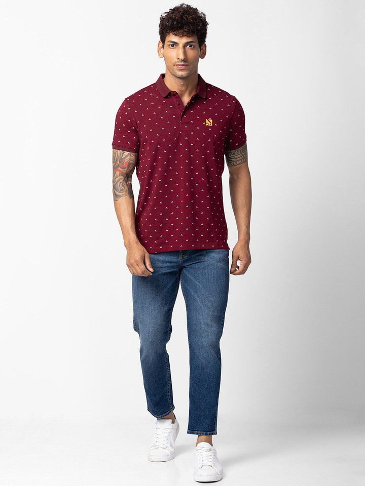 SPYKAR Men Printed Polo Collar Cotton T-shirt